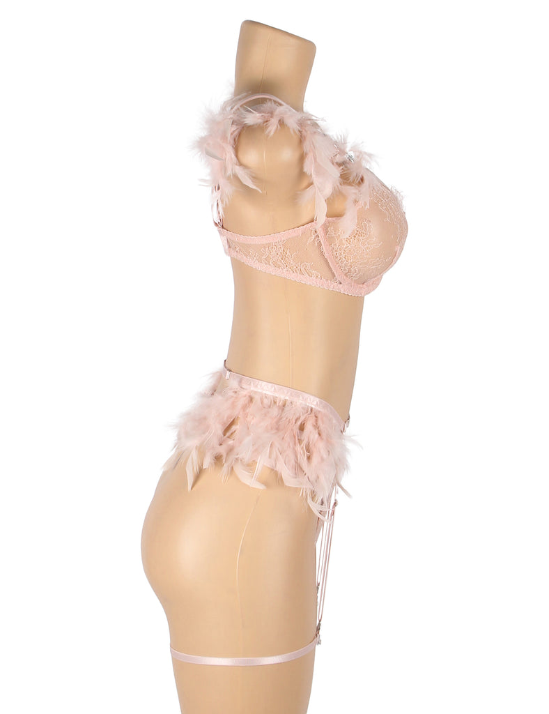 Feather Lace Chain Sexy Egypt Lingerie Bra Set