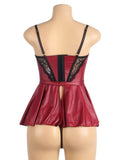 Burgundy Removable Chains Faux Leather Lace Sexy Egypt Lingerie