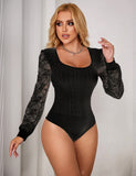 Long Sleeve Openable Crotch Mesh Bodysuit Egypt
