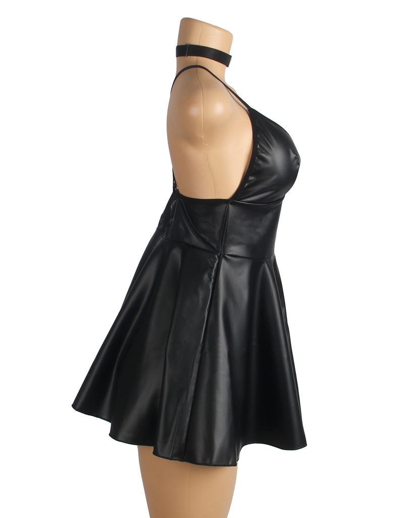 Black PU leather Suspender Sexy Nightdress