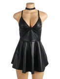 Black PU leather Suspender Sexy Nightdress