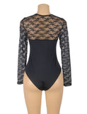 Long Sleeve Openable Crotch Mesh Black Bodysuit