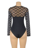 Long Sleeve Openable Crotch Mesh Black Bodysuit
