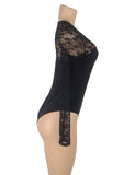 Long Sleeve Openable Crotch Mesh Black Bodysuit