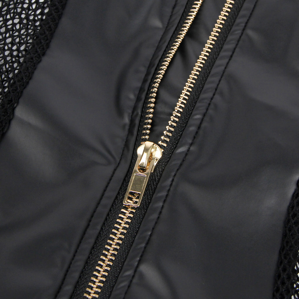 Black Mesh PU Leather Deep V-Neck Halter Sexy Egypt Lingerie