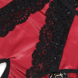 Burgundy Faux Leather Egypt Deep V Neck Halter Sexy Teddy