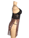 Leopard Egypt Print Mesh Lace Side Slit Sexy Lingerie With Chains