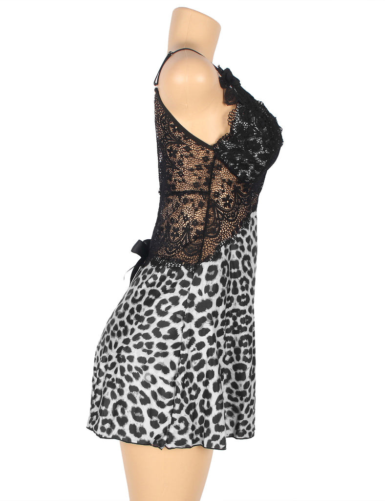 Leopard Print Lace Stitching Strap with Flower Babydoll Egypt