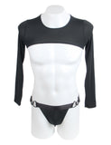Black Ice Silk Long Sleeves Crop Top Sexy Men Lingerie Set