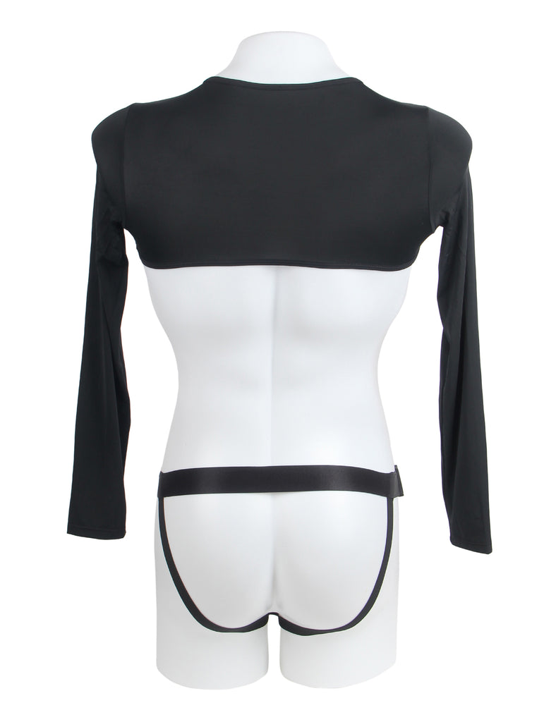 Black Ice Silk Long Sleeves Crop Top Sexy Men Lingerie Set