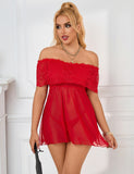 Plus Size Valentine's Day Style Red Off-Shoulder Lace Sexy Babydoll