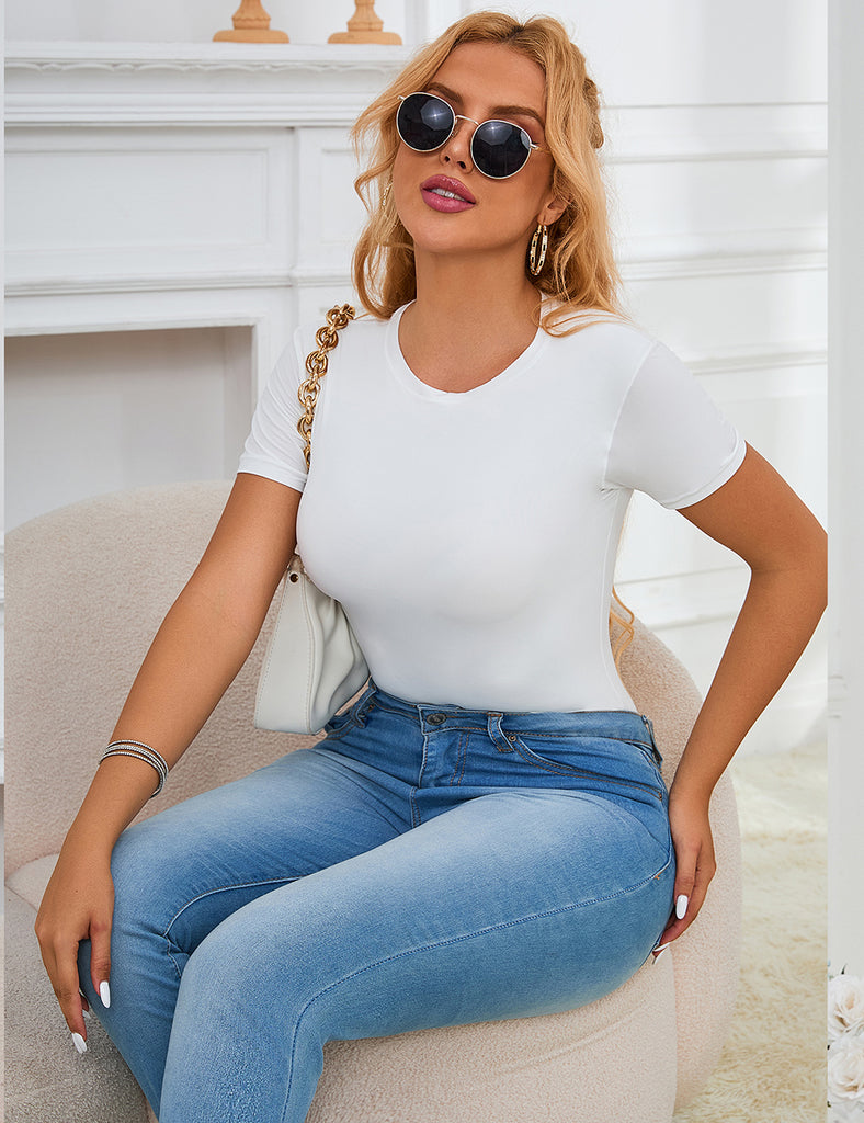 Simple Short Sleeves Open Crotch Bodysuit Lingerie Egypt