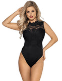White & Black Sexy Eyelash Lace Open Crotch Sleeveless Bodysuit