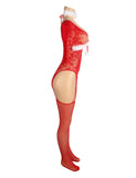 Christmas Egypt Red Sexy Bow Plush Decoration Long Sleeves Fishnet Bodystocking