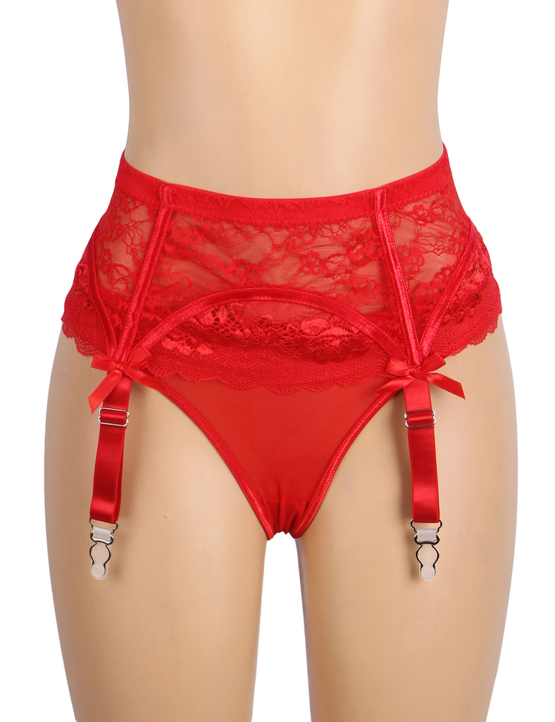 Black & Red  Sexy Lace Bow Metal Clips Garter Panty
