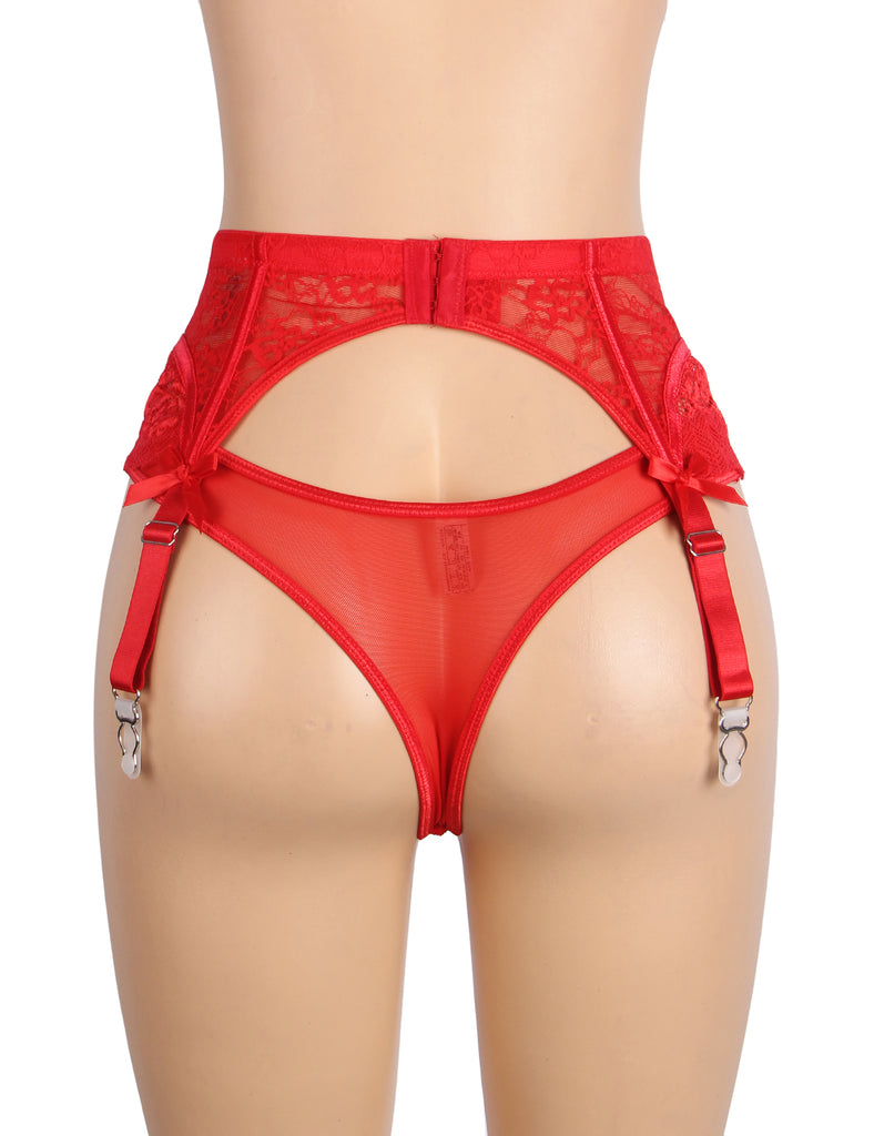 Black & Red  Sexy Lace Bow Metal Clips Garter Panty
