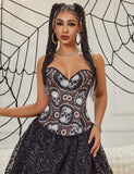 12 Pieces Plastic Bones Black Sexy Skull Print Lace Up Halloween Corset