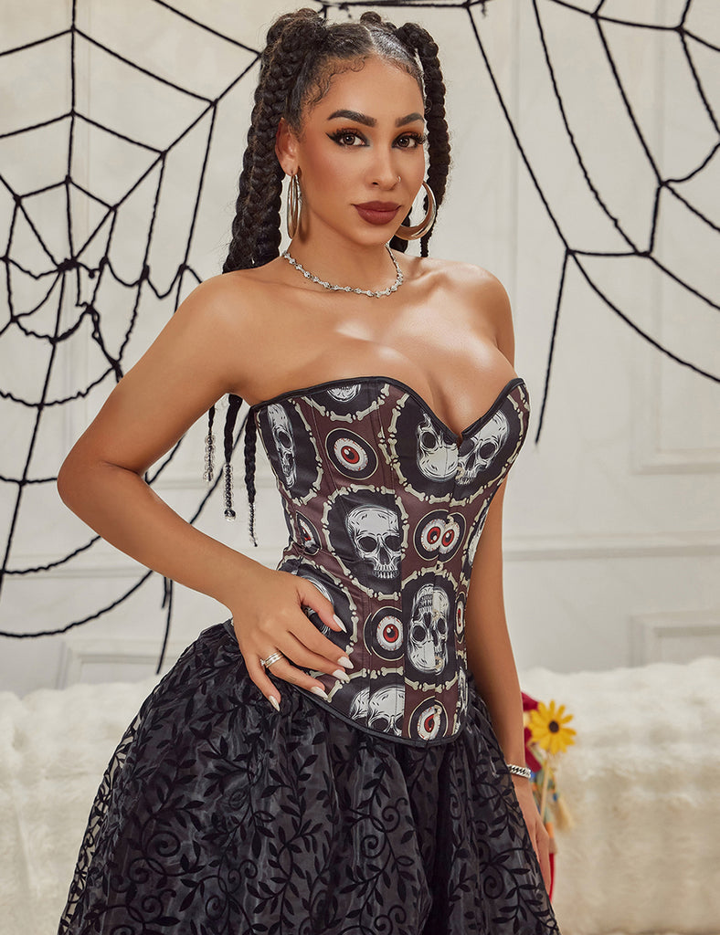12 Pieces Plastic Bones Black Sexy Skull Print Lace Up Halloween Corset