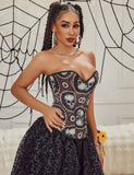 12 Pieces Plastic Bones Black Sexy Skull Print Lace Up Halloween Corset