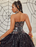 12 Pieces Plastic Bones Black Sexy Skull Print Lace Up Halloween Corset