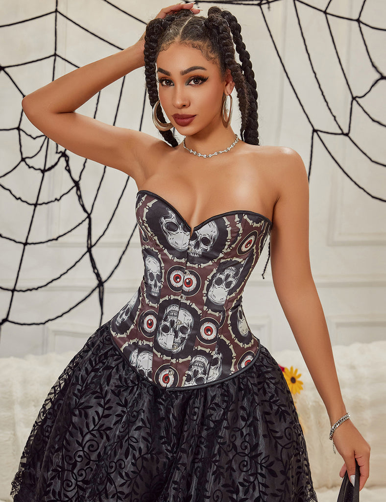 12 Pieces Plastic Bones Black Sexy Skull Print Lace Up Halloween Corset