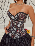 12 Pieces Plastic Bones Black Sexy Skull Print Lace Up Halloween Corset