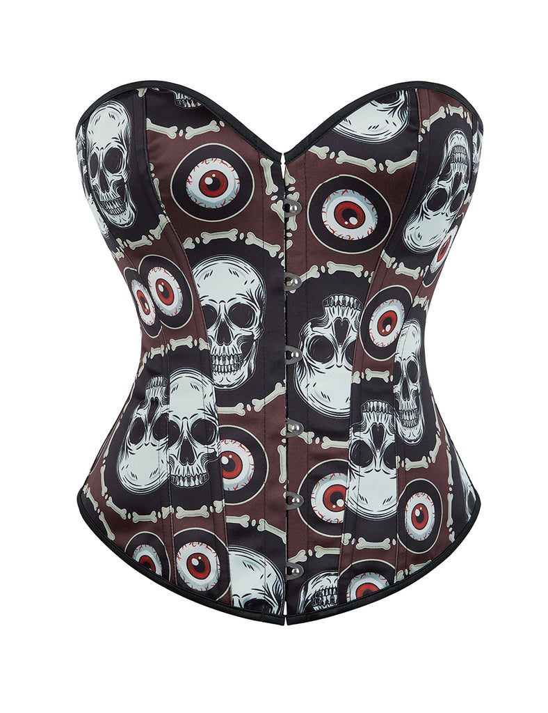 12 Pieces Plastic Bones Black Sexy Skull Print Lace Up Halloween Corset