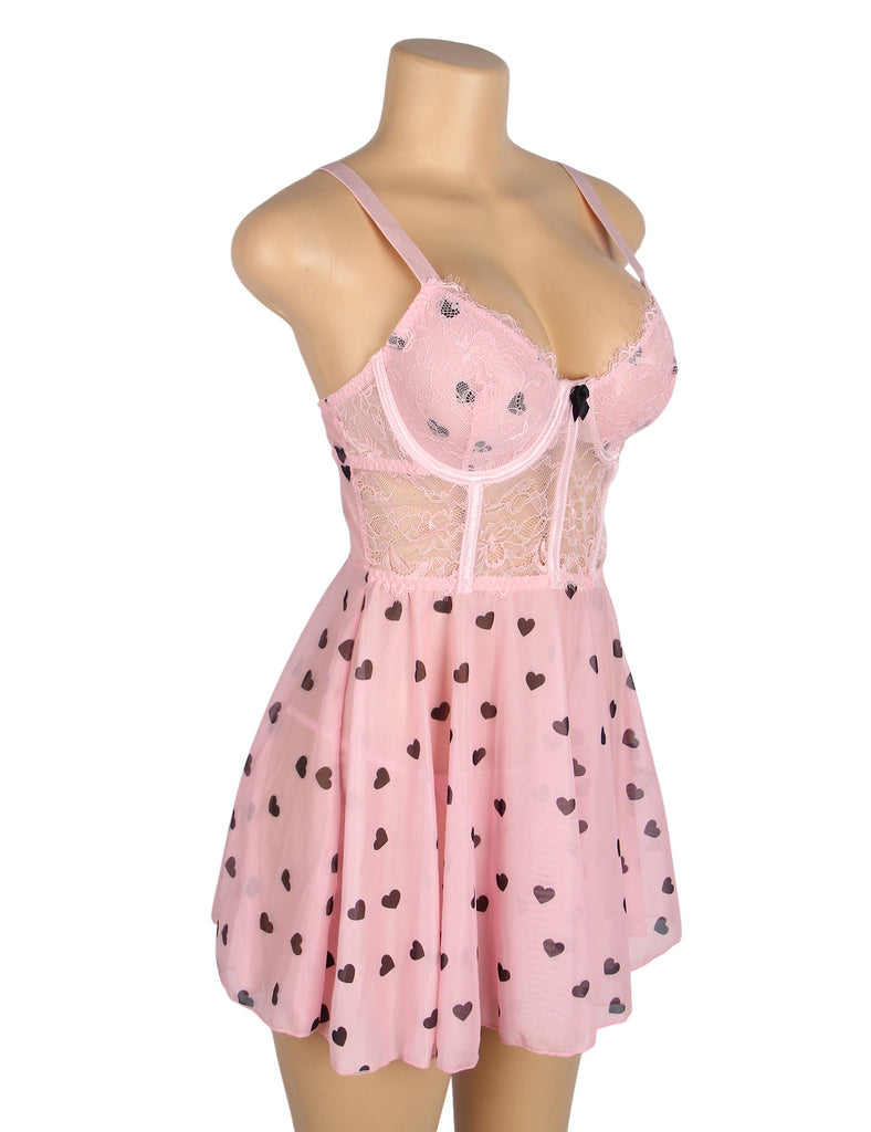 Sexy Egypt Heart Printed Lace Mesh Push Up Nightdress