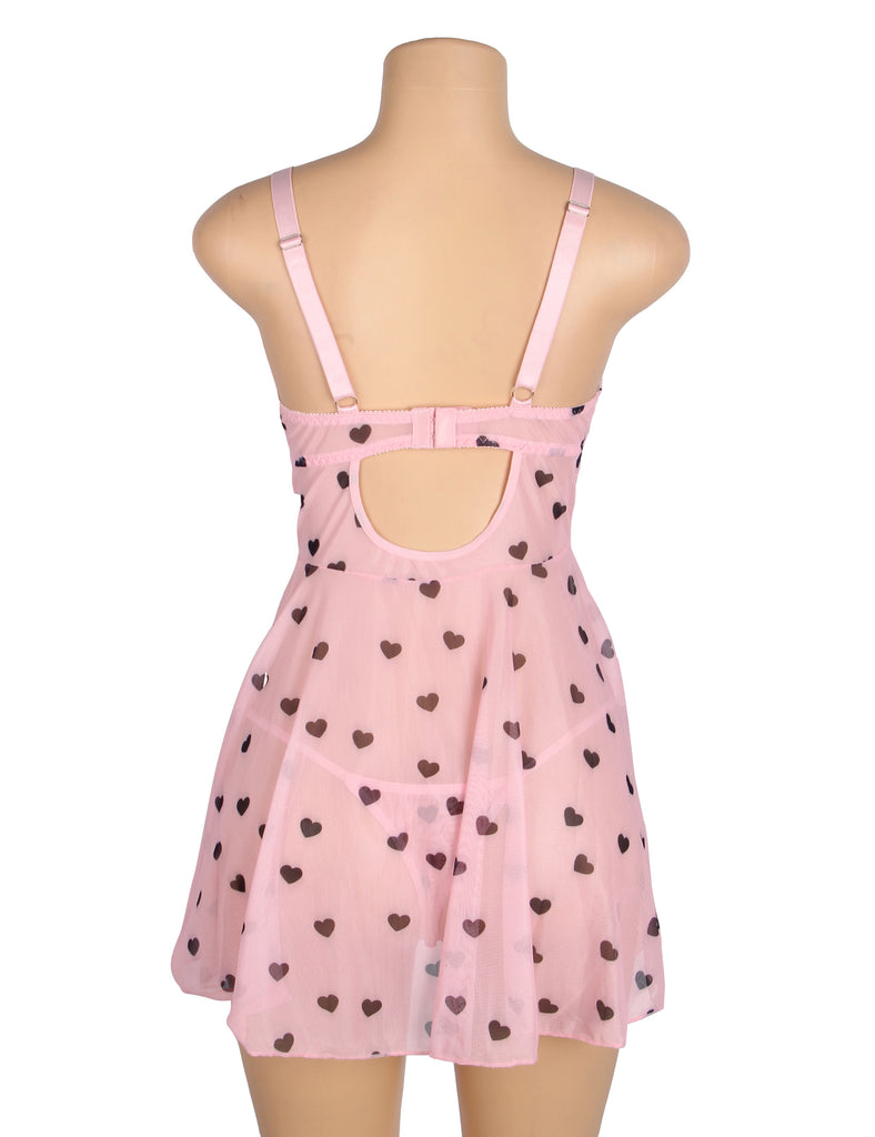 Sexy Egypt Heart Printed Lace Mesh Push Up Nightdress