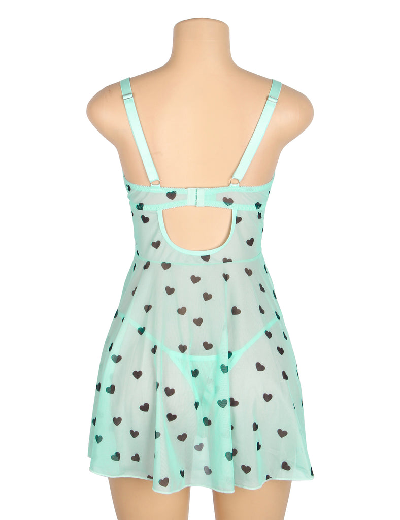 Sexy Egypt Heart Printed Lace Mesh Push Up Nightdress