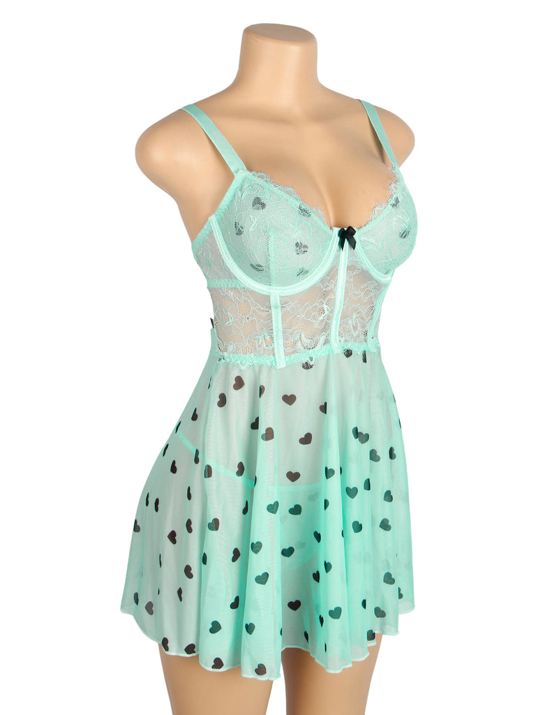 Sexy Egypt Heart Printed Lace Mesh Push Up Nightdress
