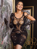 Black Sexy Sparkle Glitter Rhinestone Fishnet Hollow Bodystocking Egypt