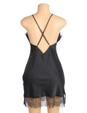 Black Sexy Egypt Satin Eyelash Lace Suspender Nightdress