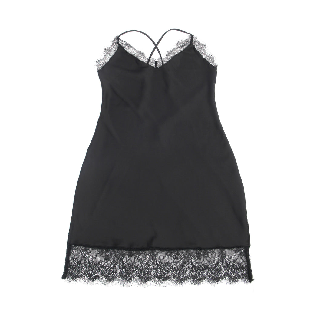 Black Sexy Egypt Satin Eyelash Lace Suspender Nightdress
