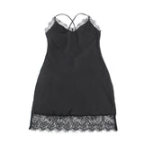 Black Sexy Egypt Satin Eyelash Lace Suspender Nightdress