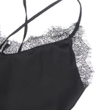 Black Sexy Egypt Satin Eyelash Lace Suspender Nightdress
