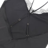 Black Sexy Egypt Satin Eyelash Lace Suspender Nightdress