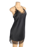 Black Sexy Egypt Satin Eyelash Lace Suspender Nightdress
