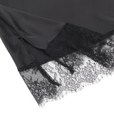 Black Sexy Egypt Satin Eyelash Lace Suspender Nightdress