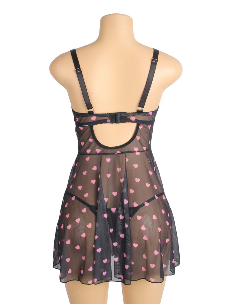 Sexy Egypt Heart Printed Lace Mesh Push Up Nightdress
