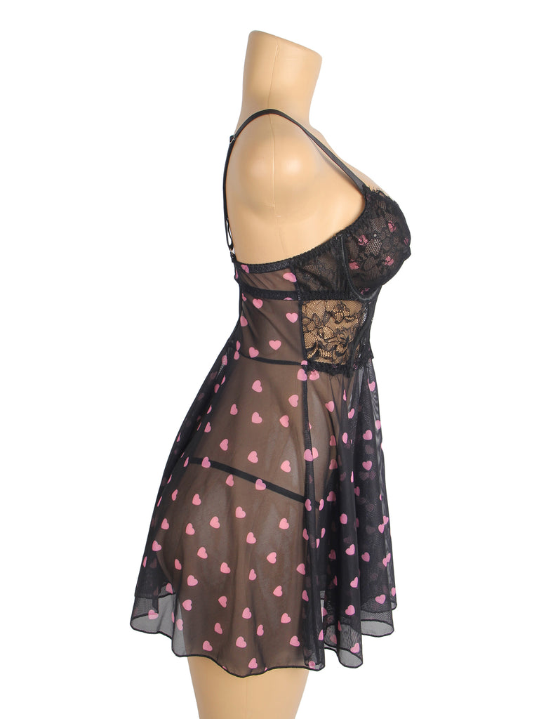 Sexy Egypt Heart Printed Lace Mesh Push Up Nightdress