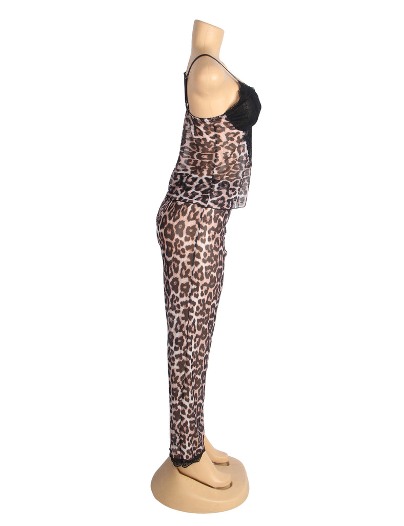 Sexy Leopard Egypt Lace Suspender Pajama Set