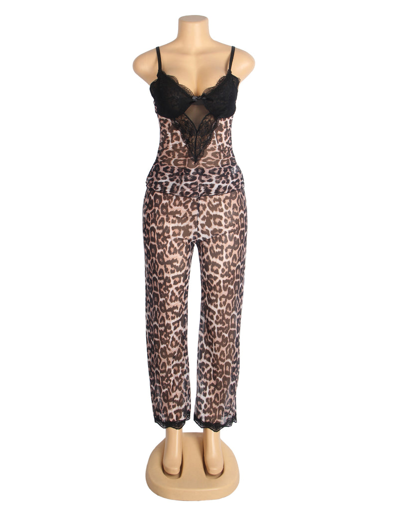 Sexy Leopard Egypt Lace Suspender Pajama Set