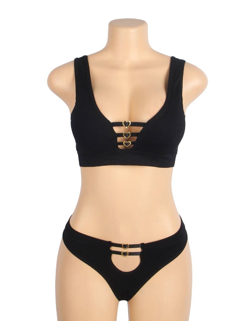 Sexy Hollow Heart Buckles Knitted Seamless Bra Set Egypt