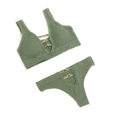 Sexy Hollow Heart Buckles Knitted Seamless Bra Set Egypt