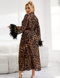 Sexy Leopard Print Chiffon Feather Long Robe Egypt With Belt