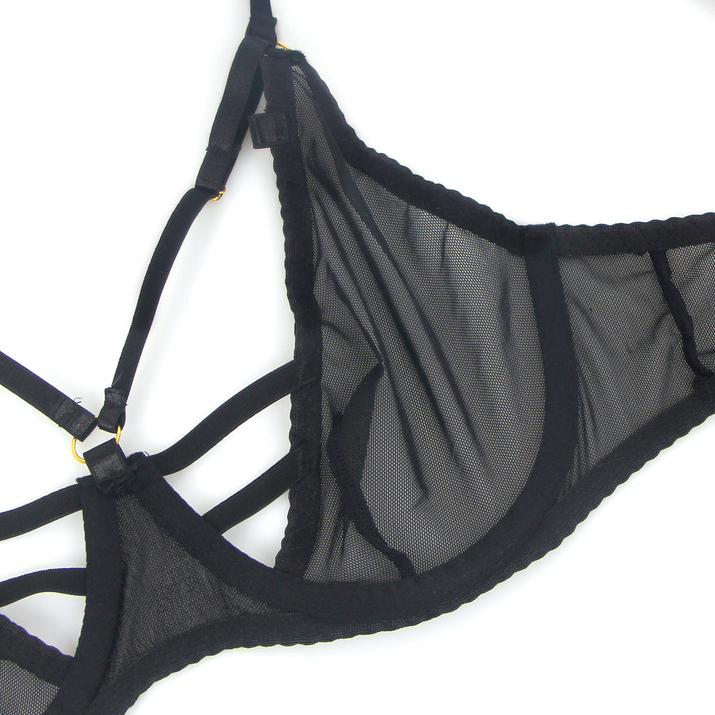 Black Mesh Underwire Garter Lingerie Egypt Set