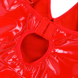 Red Sexy Deep V-Neck Wet Look Faux Leather Suspender Nightdress Egypt