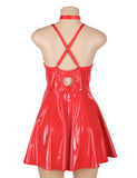 Red Sexy Deep V-Neck Wet Look Faux Leather Suspender Nightdress Egypt