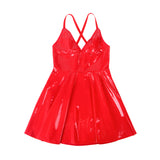 Red Sexy Deep V-Neck Wet Look Faux Leather Suspender Nightdress Egypt
